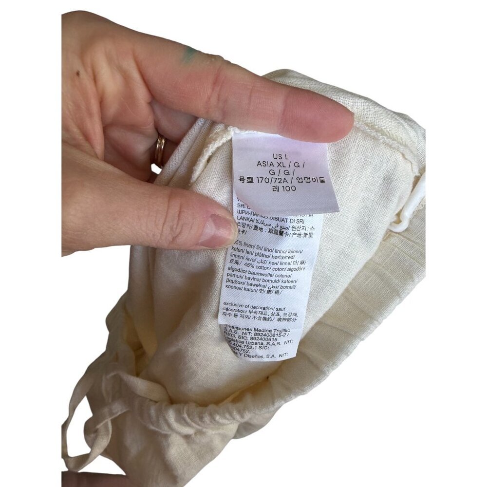 NWT Calvin Klein Creme Linen Wide Leg Pants Draw String Waist size L - Picture 11 of 11